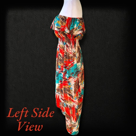 Women's High Low Silk Multi Color Artist Stretch Frill Dress Size XXL - Picture 5 of 8